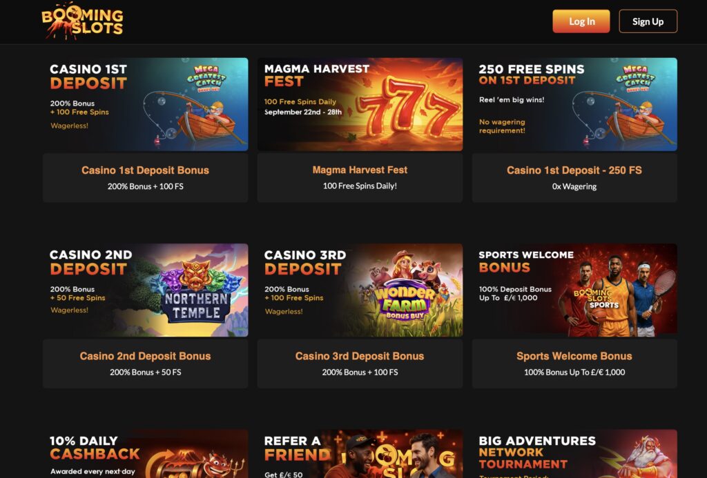 promotions and bonuses at Booming Slots casino